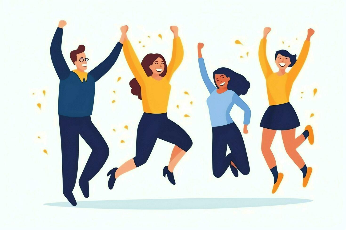 Happy people jumping and cheering celebrating victory. Succeeding winning and happy in flat cartoon concept by AI Generated photo