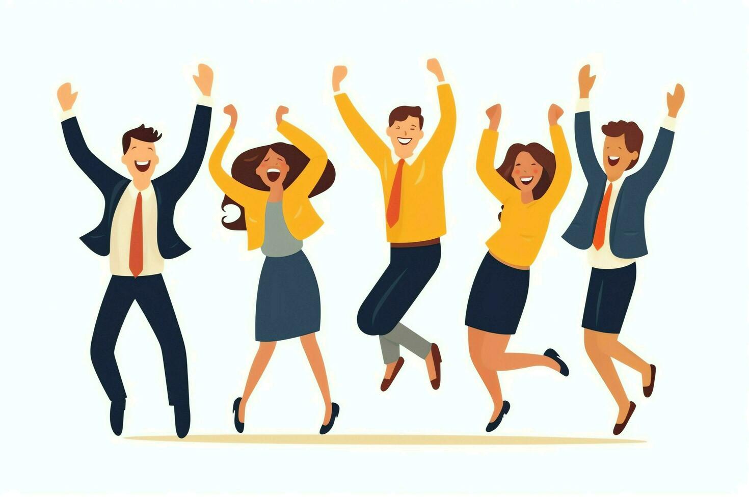 Happy people jumping and cheering celebrating victory. Succeeding winning and happy in flat cartoon concept by AI Generated photo