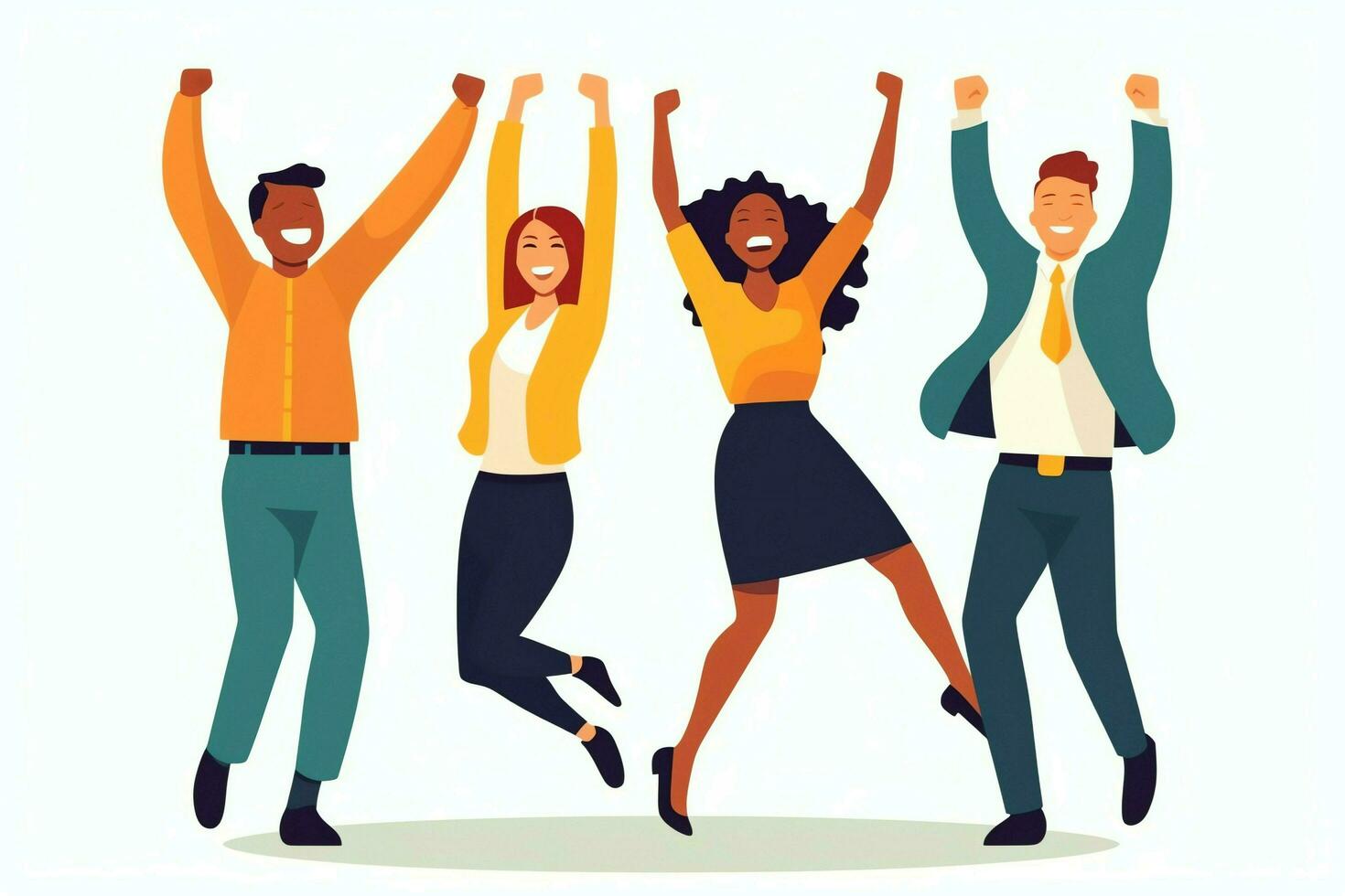 Happy people jumping and cheering celebrating victory. Succeeding winning and happy in flat cartoon concept by AI Generated photo