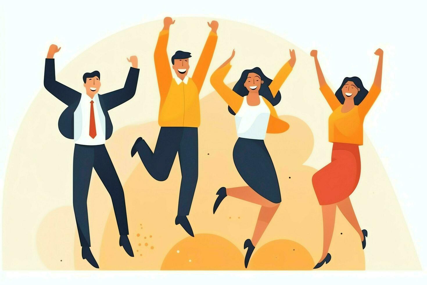 Happy people jumping and cheering celebrating victory. Succeeding winning and happy in flat cartoon concept by AI Generated photo