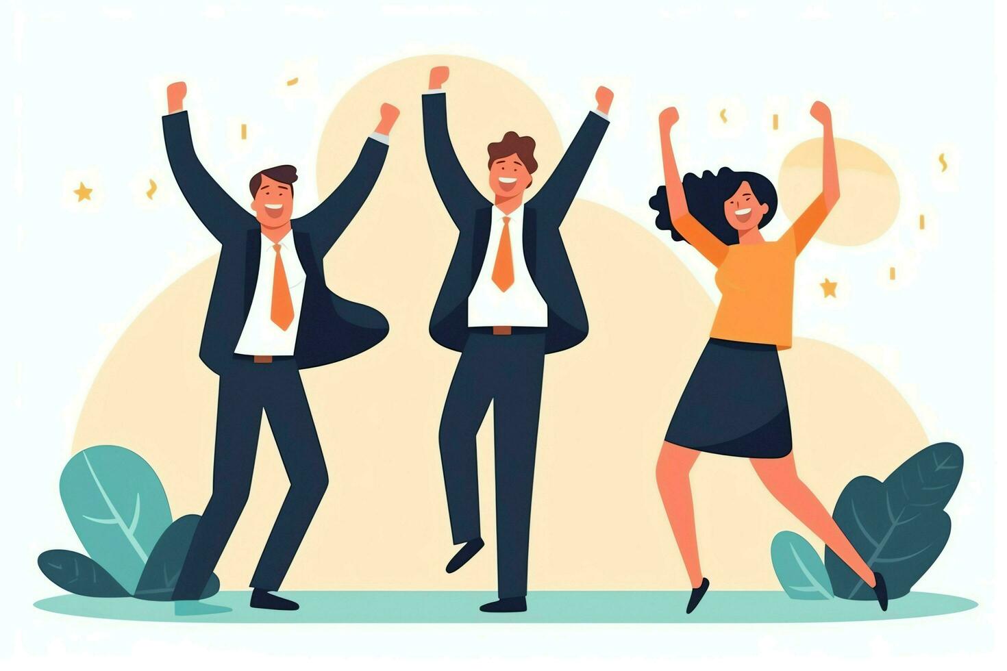 Happy people jumping and cheering celebrating victory. Succeeding winning and happy in flat cartoon concept by AI Generated photo