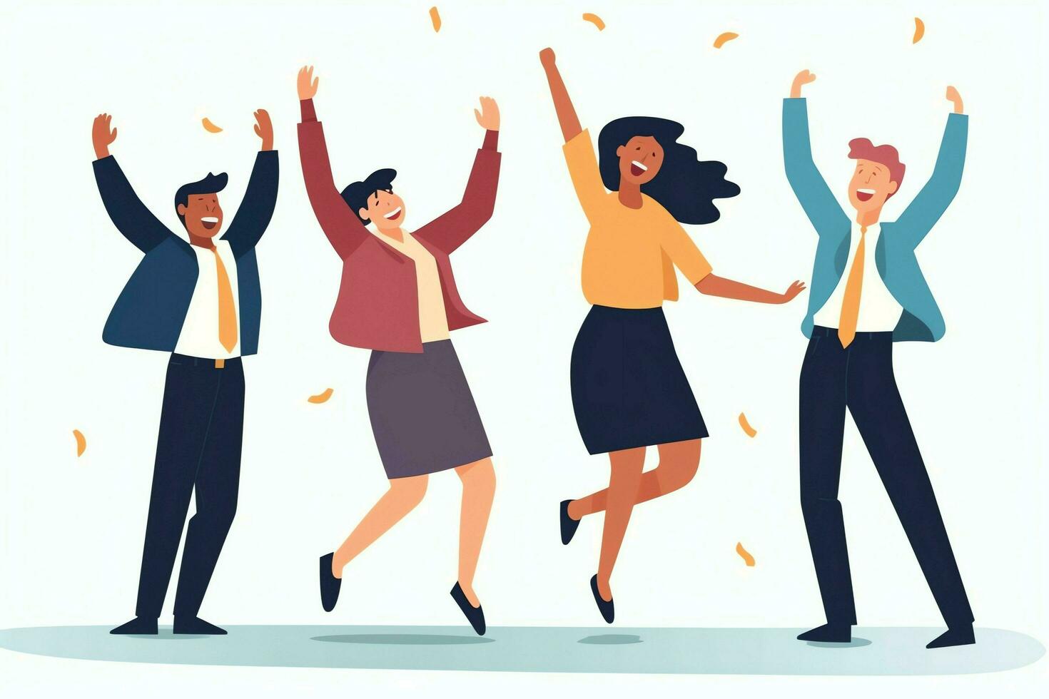 Happy people jumping and cheering celebrating victory. Succeeding winning and happy in flat cartoon concept by AI Generated photo