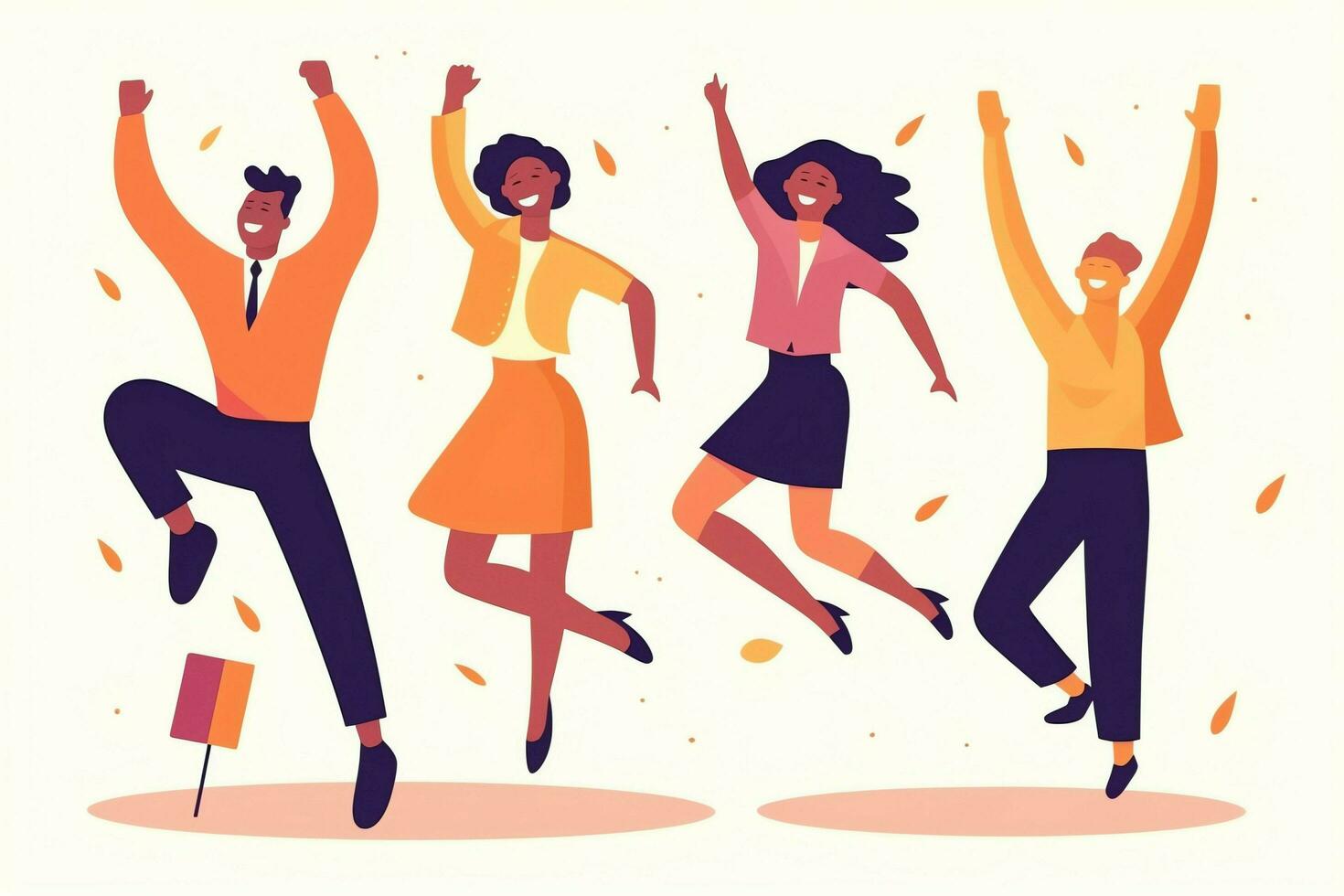 Happy people jumping and cheering celebrating victory. Succeeding winning and happy in flat cartoon concept by AI Generated photo