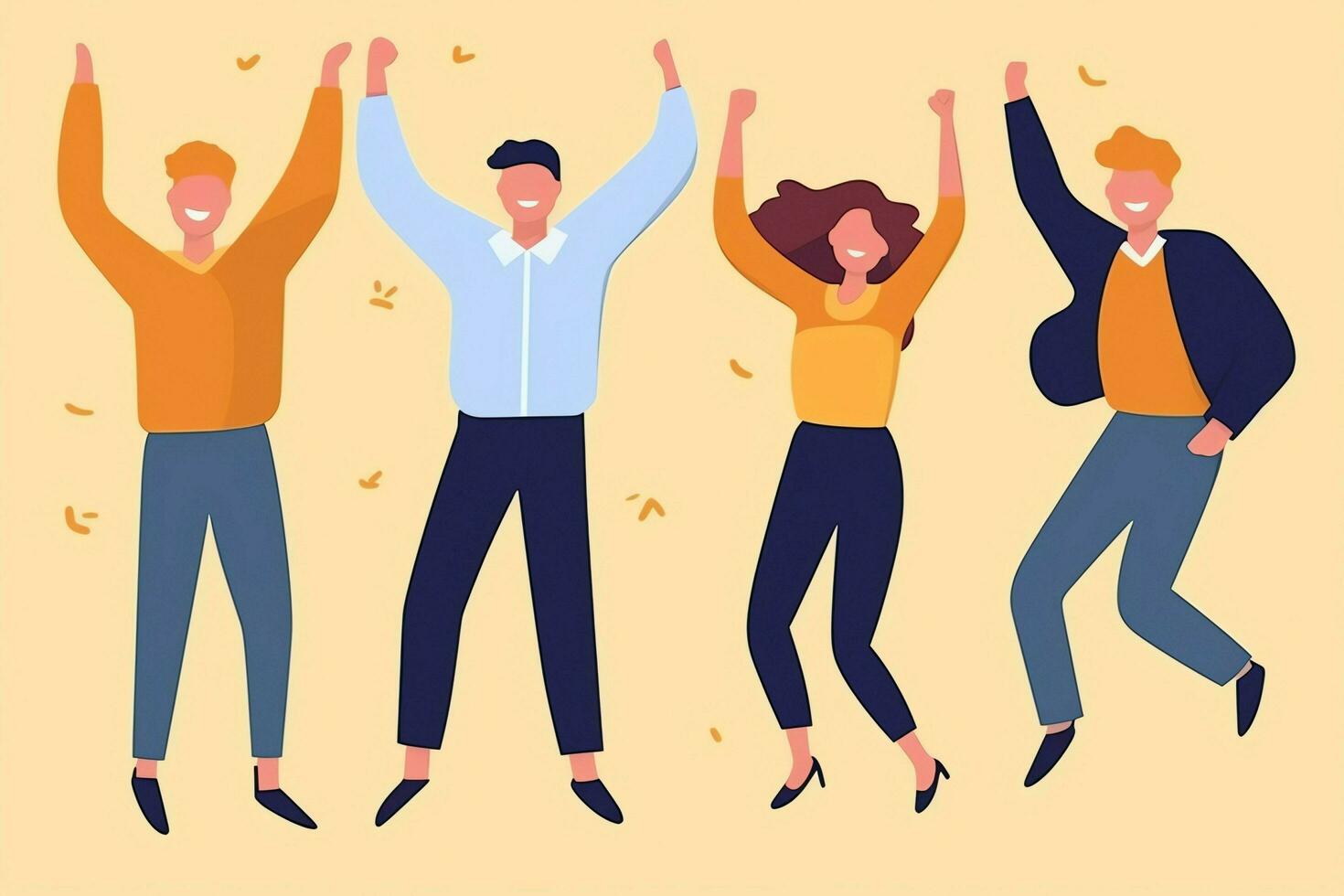 Happy people jumping and cheering celebrating victory. Succeeding winning and happy in flat cartoon concept by AI Generated photo