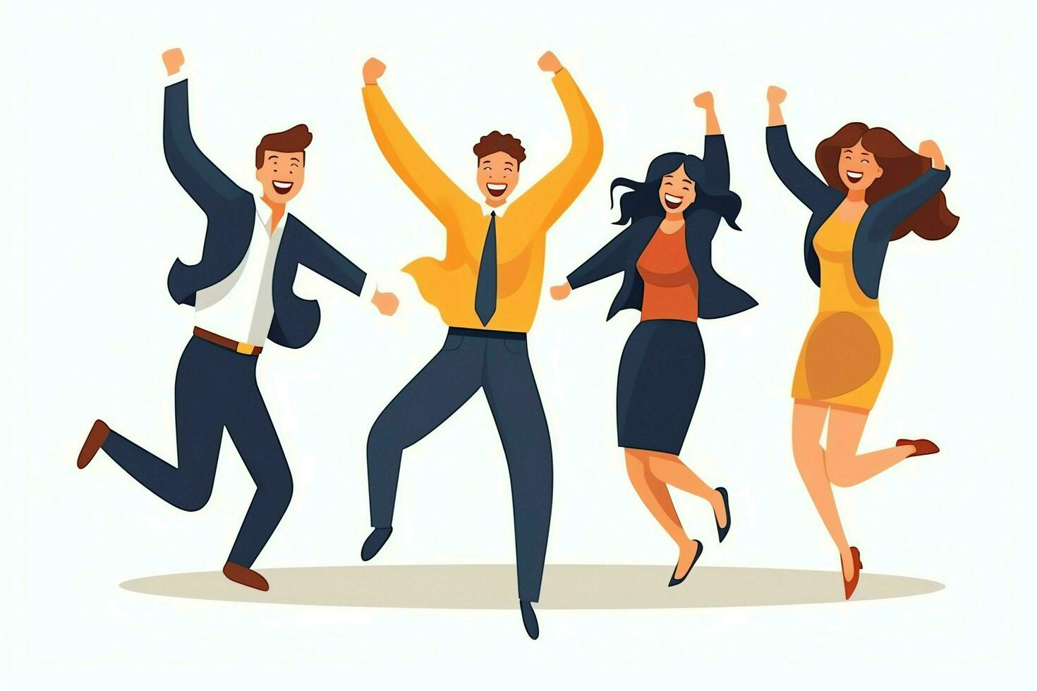 Happy people jumping and cheering celebrating victory. Succeeding winning and happy in flat cartoon concept by AI Generated photo