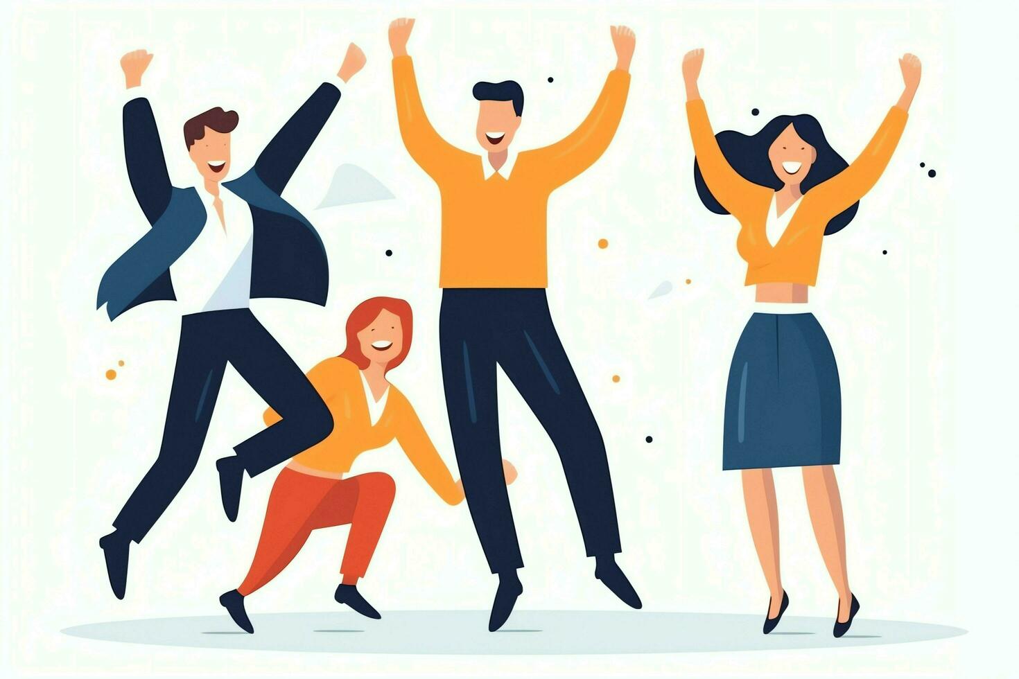 Happy people jumping and cheering celebrating victory. Succeeding winning and happy in flat cartoon concept by AI Generated photo