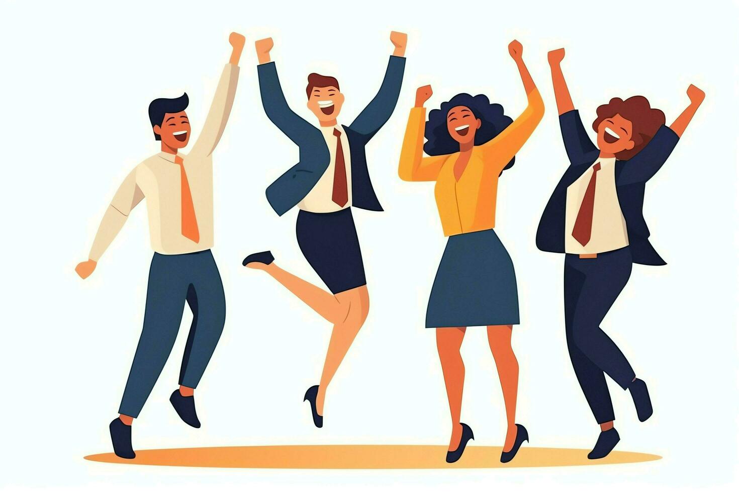 Happy people jumping and cheering celebrating victory. Succeeding winning and happy in flat cartoon concept by AI Generated photo