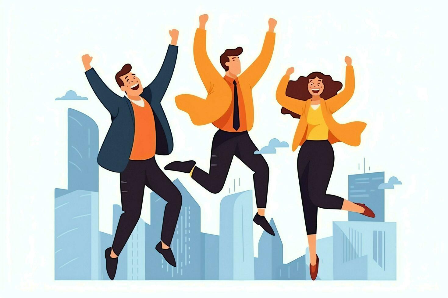 Happy people jumping and cheering celebrating victory. Succeeding winning and happy in flat cartoon concept by AI Generated photo