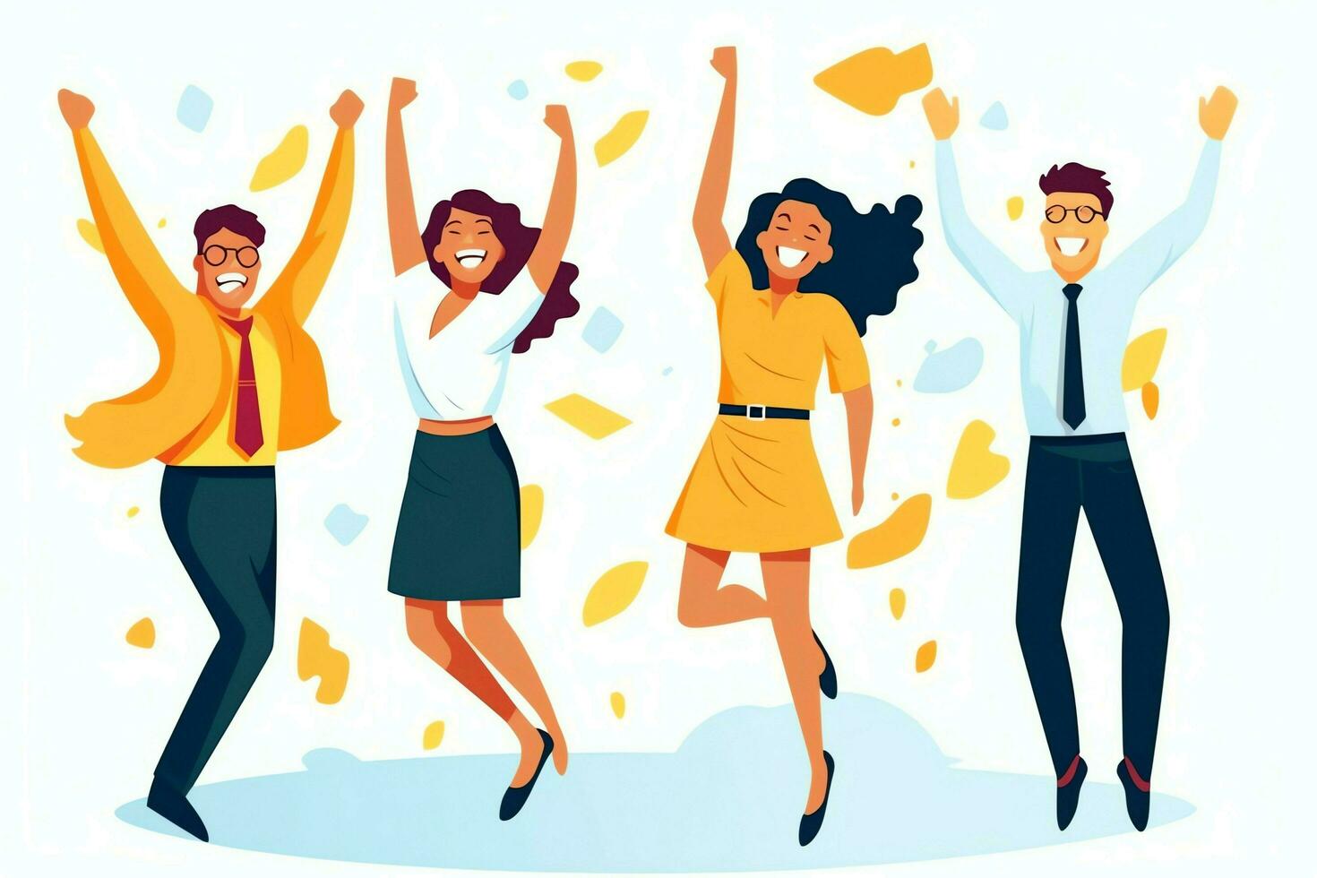 Happy people jumping and cheering celebrating victory. Succeeding winning and happy in flat cartoon concept by AI Generated photo