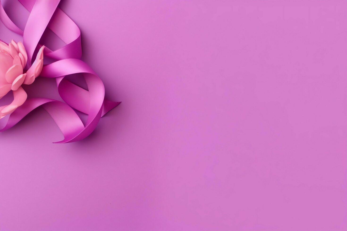 Pink or purple ribbon as breast cancer or epilepsy awareness symbol and copy space. World cancer day concept by AI Generated photo