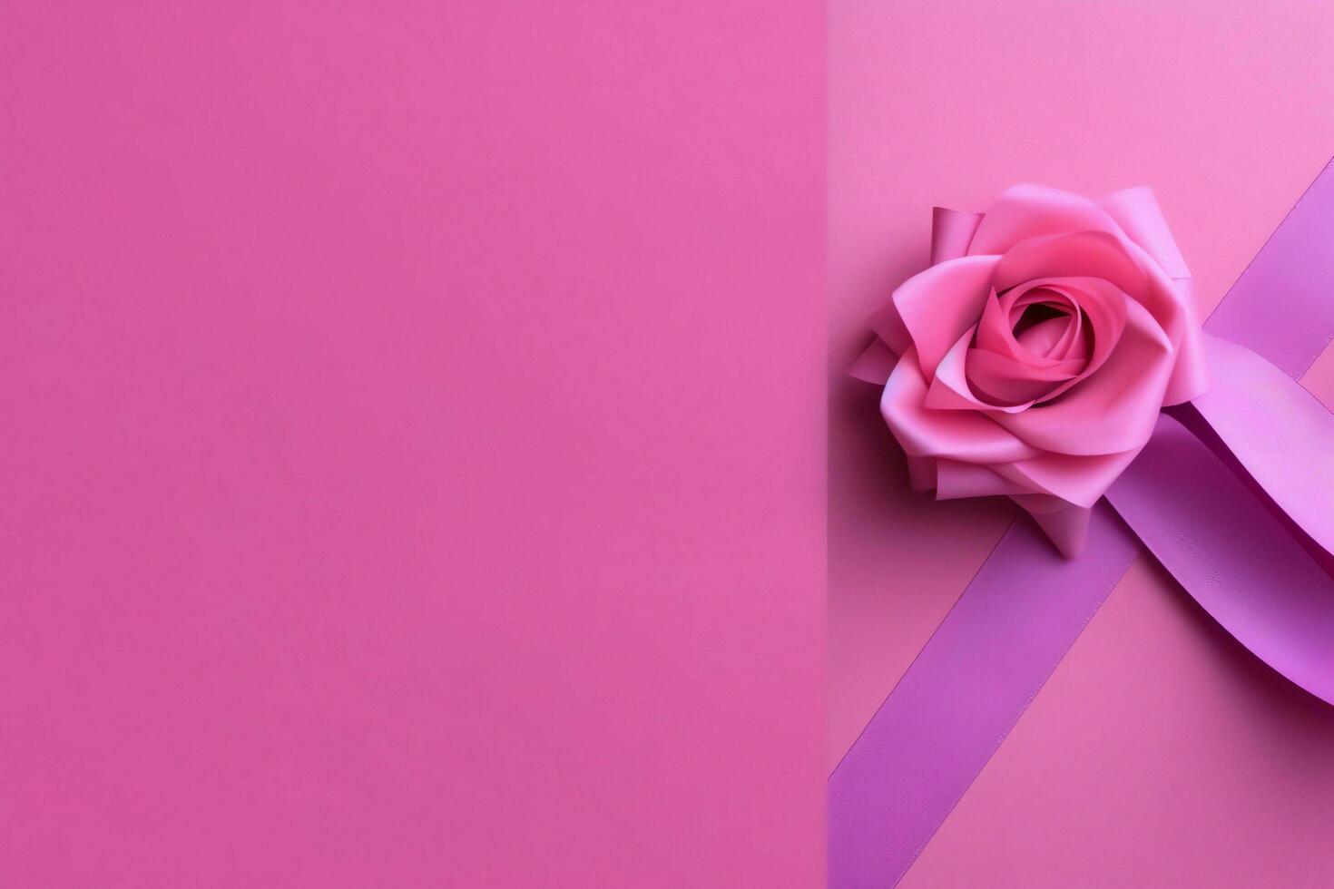 Pink or purple ribbon as breast cancer or epilepsy awareness symbol and copy space. World cancer day concept by AI Generated photo