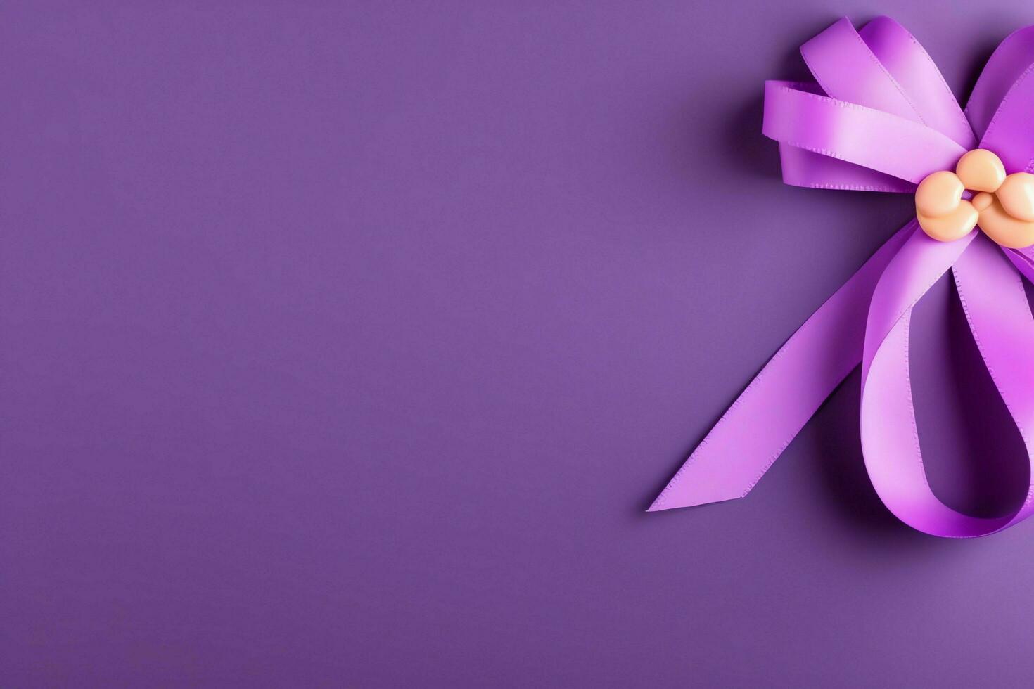 Pink or purple ribbon as breast cancer or epilepsy awareness symbol and copy space. World cancer day concept by AI Generated photo