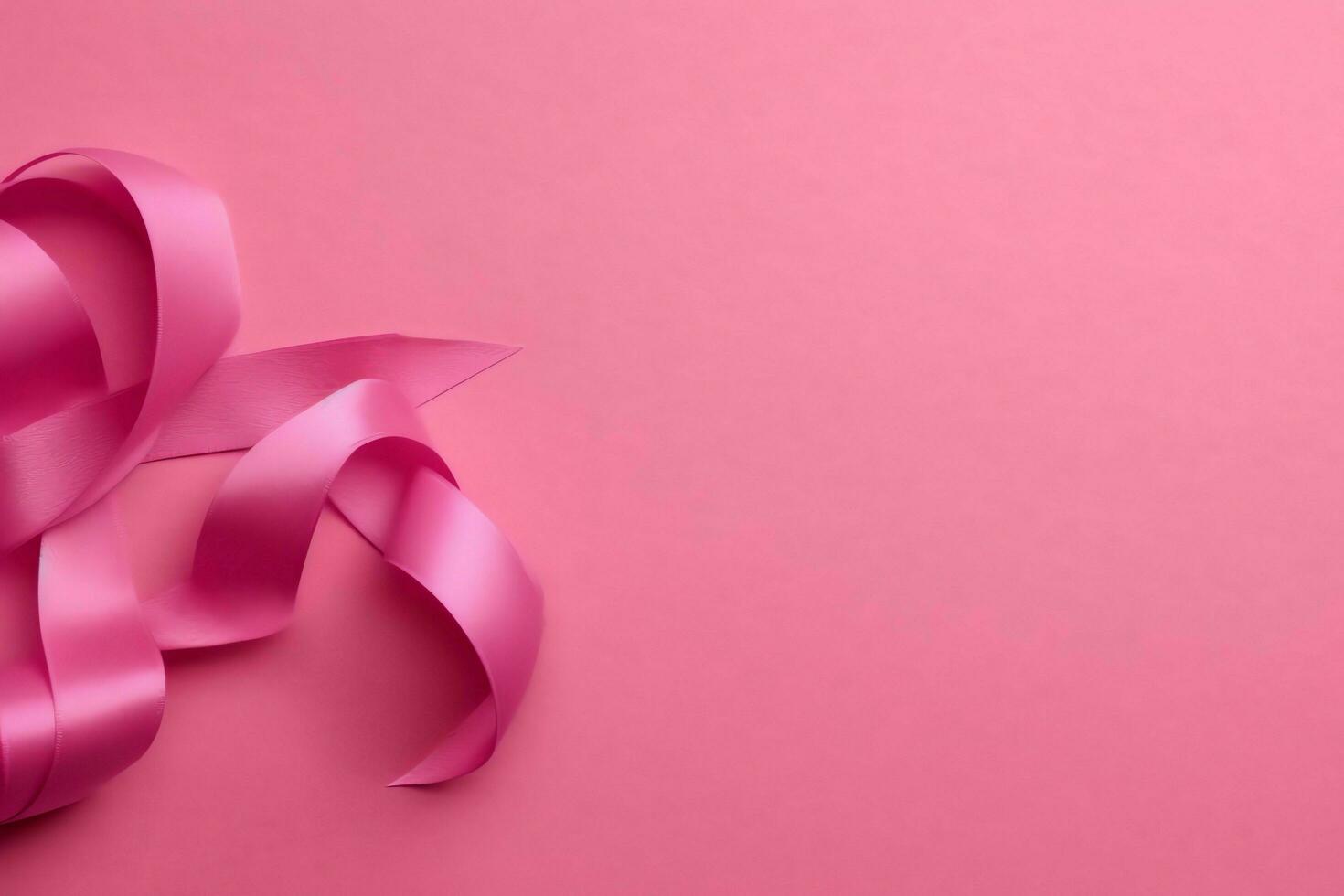 Pink or purple ribbon as breast cancer or epilepsy awareness symbol and copy space. World cancer day concept by AI Generated photo