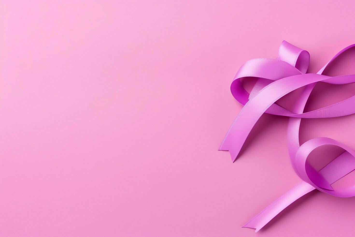 Pink or purple ribbon as breast cancer or epilepsy awareness symbol and copy space. World cancer day concept by AI Generated photo