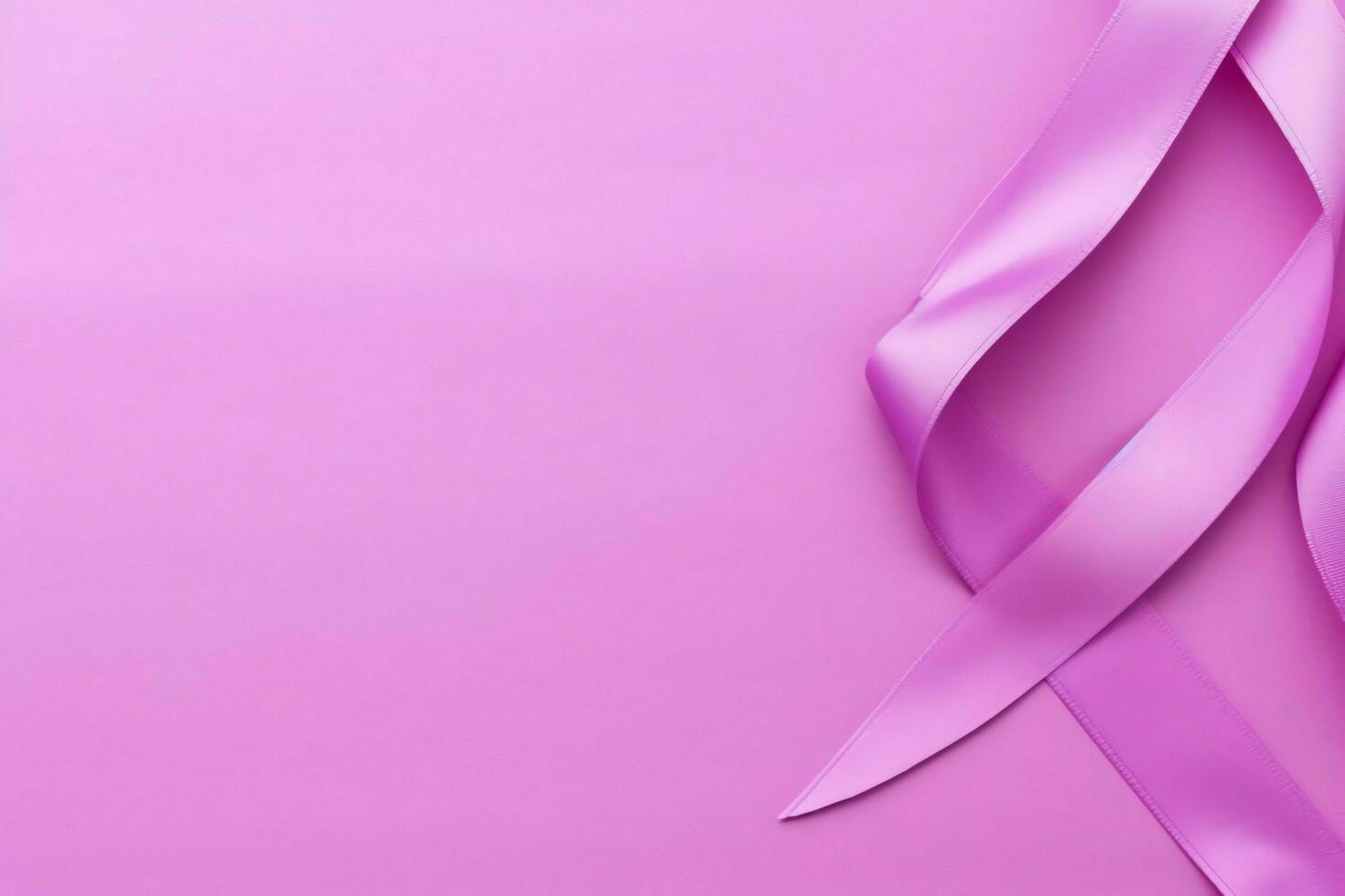 Pink or purple ribbon as breast cancer or epilepsy awareness symbol and copy space. World cancer day concept by AI Generated photo