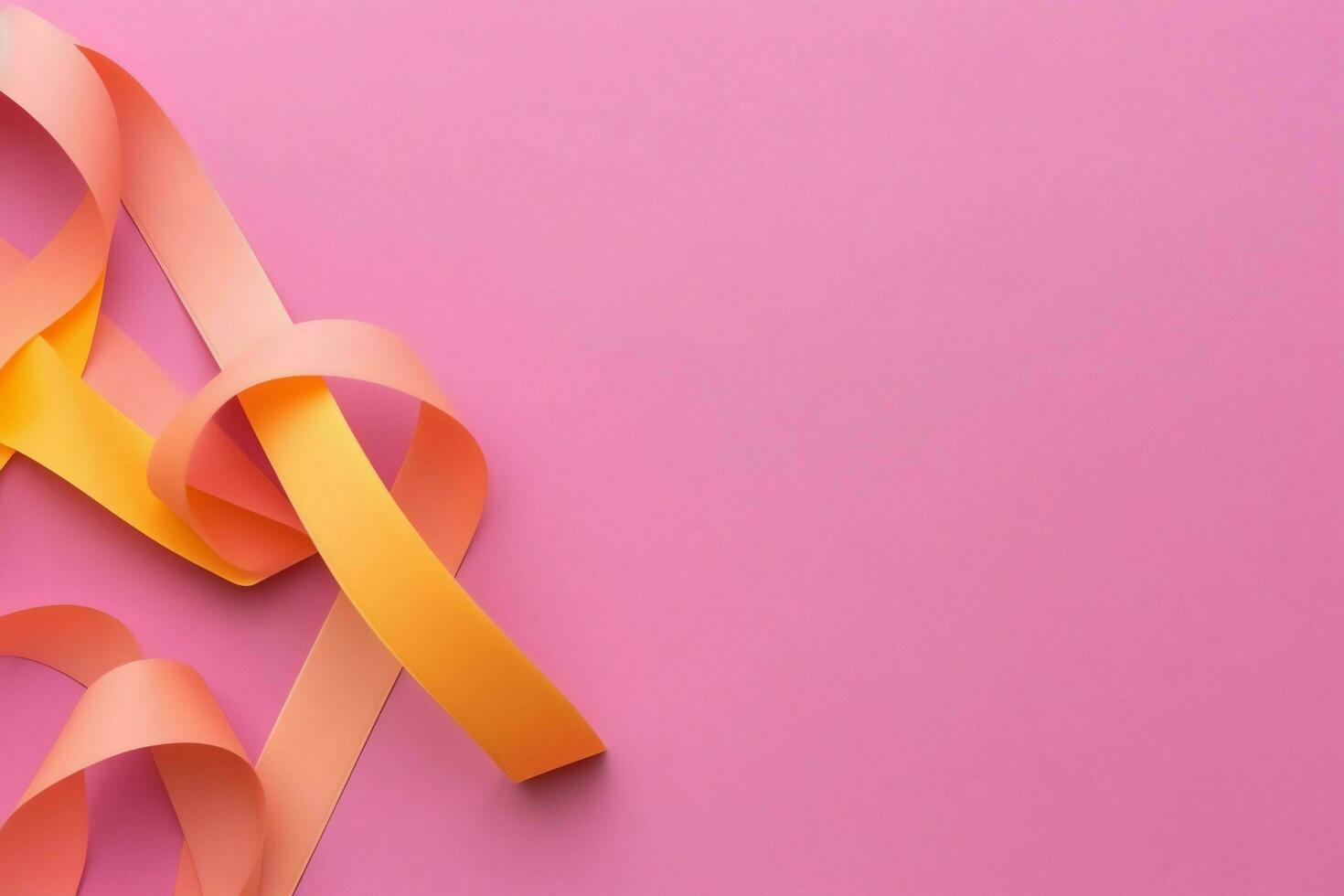 Pink or purple ribbon as breast cancer or epilepsy awareness symbol and copy space. World cancer day concept by AI Generated photo