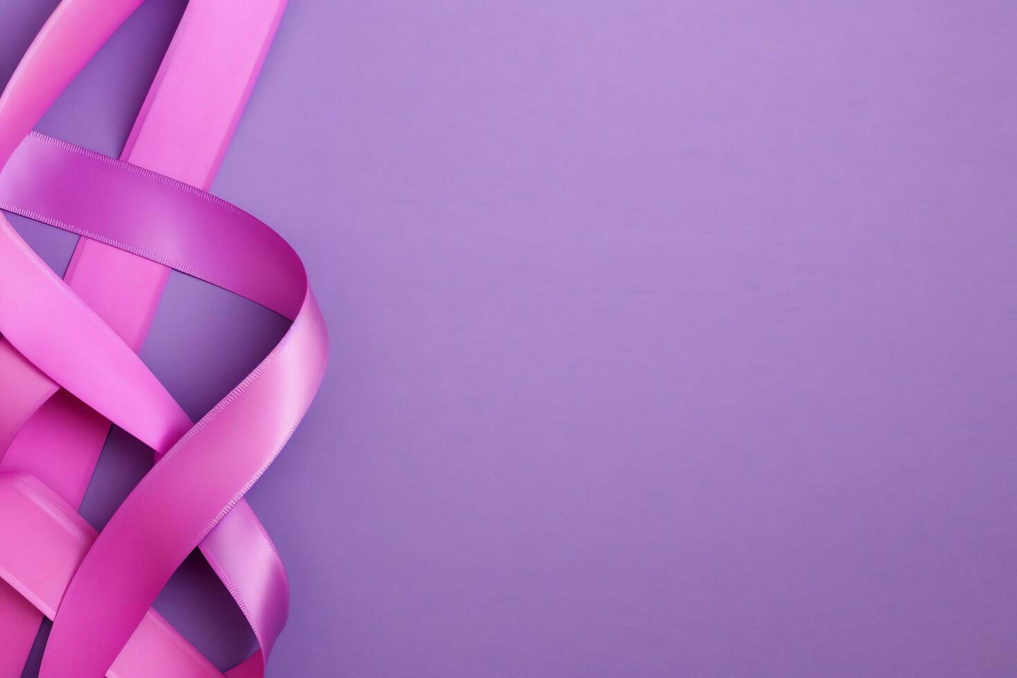 Pink or purple ribbon as breast cancer or epilepsy awareness symbol and copy space. World cancer day concept by AI Generated photo