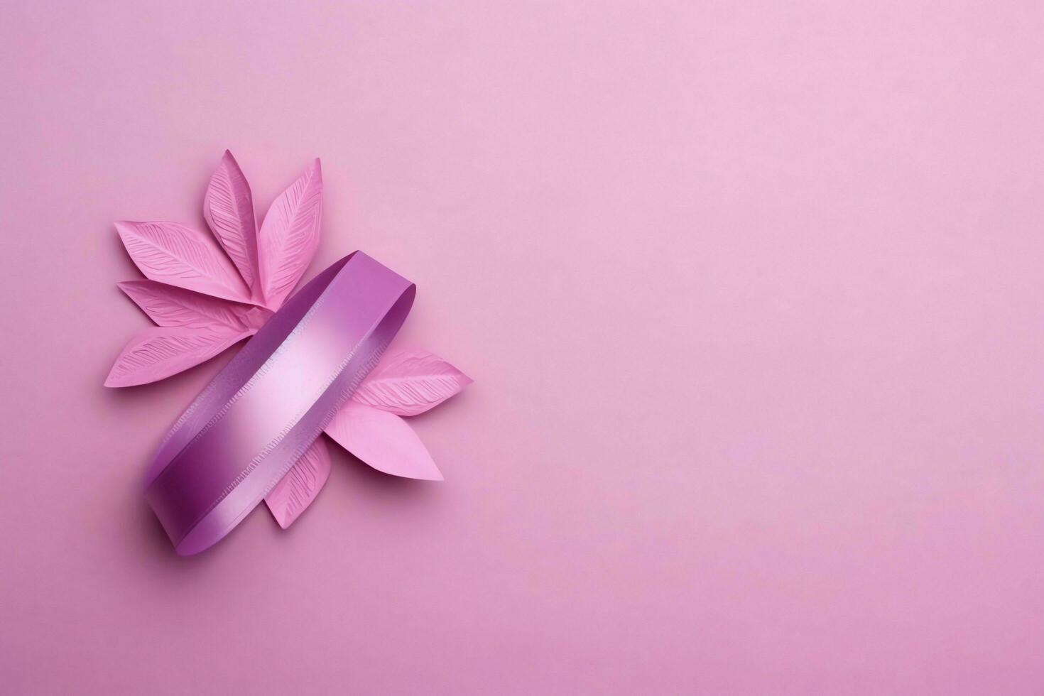 Pink or purple ribbon as breast cancer or epilepsy awareness symbol and copy space. World cancer day concept by AI Generated photo