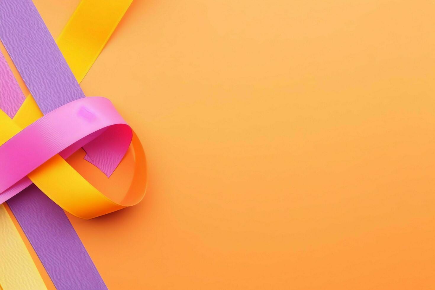 Pink or purple ribbon as breast cancer or epilepsy awareness symbol and copy space. World cancer day concept by AI Generated photo