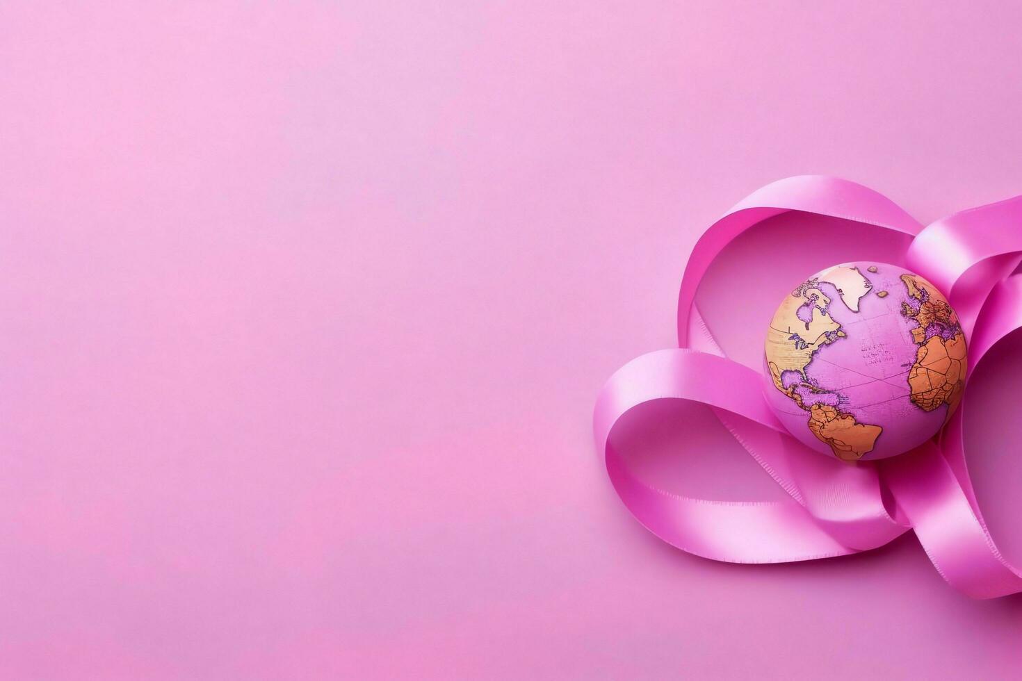 Pink or purple ribbon as breast cancer or epilepsy awareness symbol and copy space. World cancer day concept by AI Generated photo