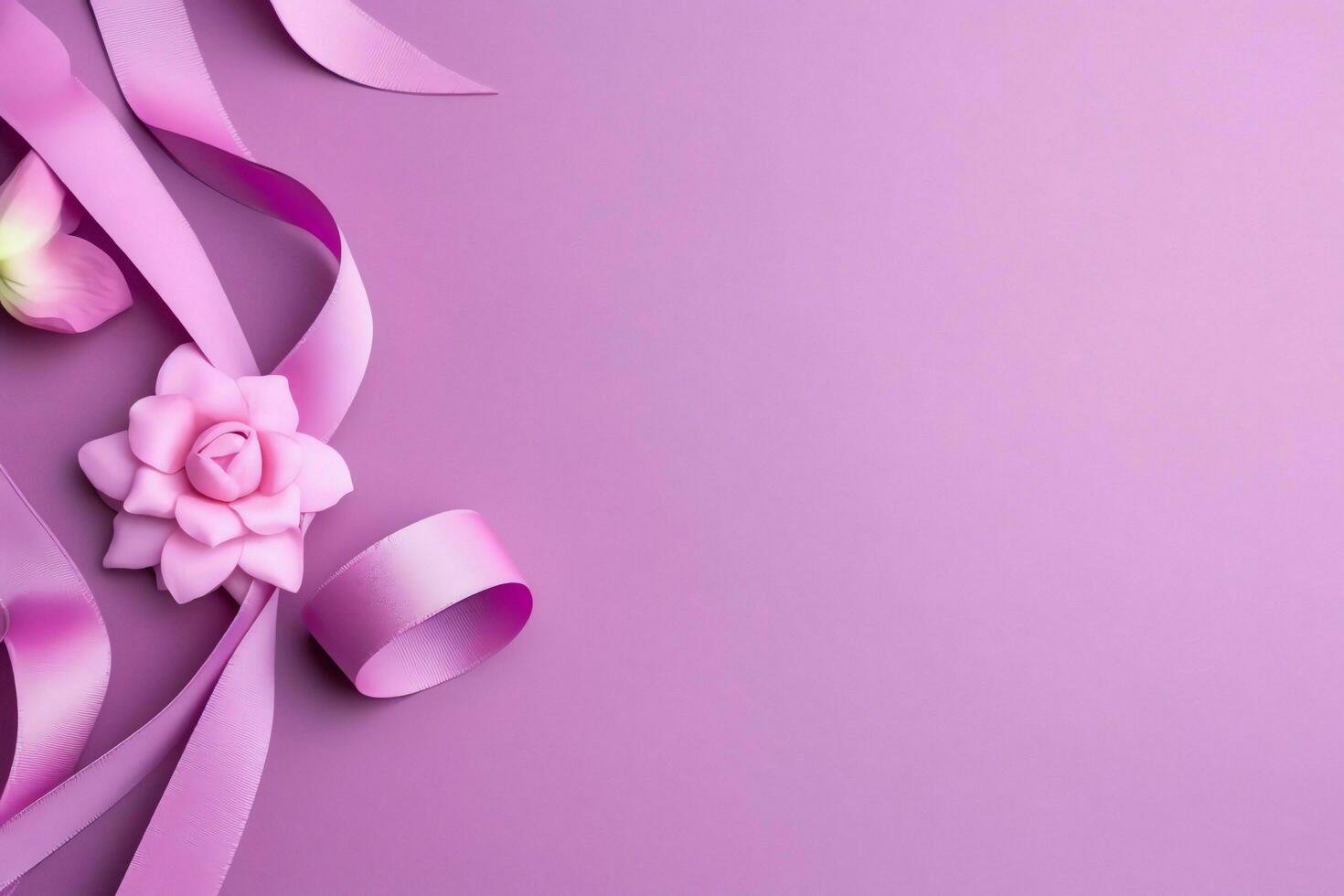 Pink or purple ribbon as breast cancer or epilepsy awareness symbol and copy space. World cancer day concept by AI Generated photo