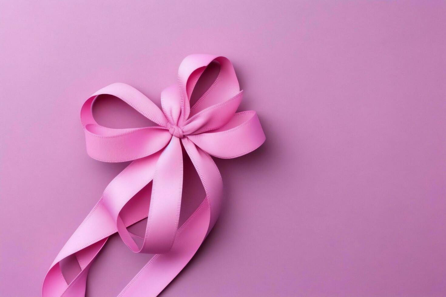 Pink or purple ribbon as breast cancer or epilepsy awareness symbol and copy space. World cancer day concept by AI Generated photo