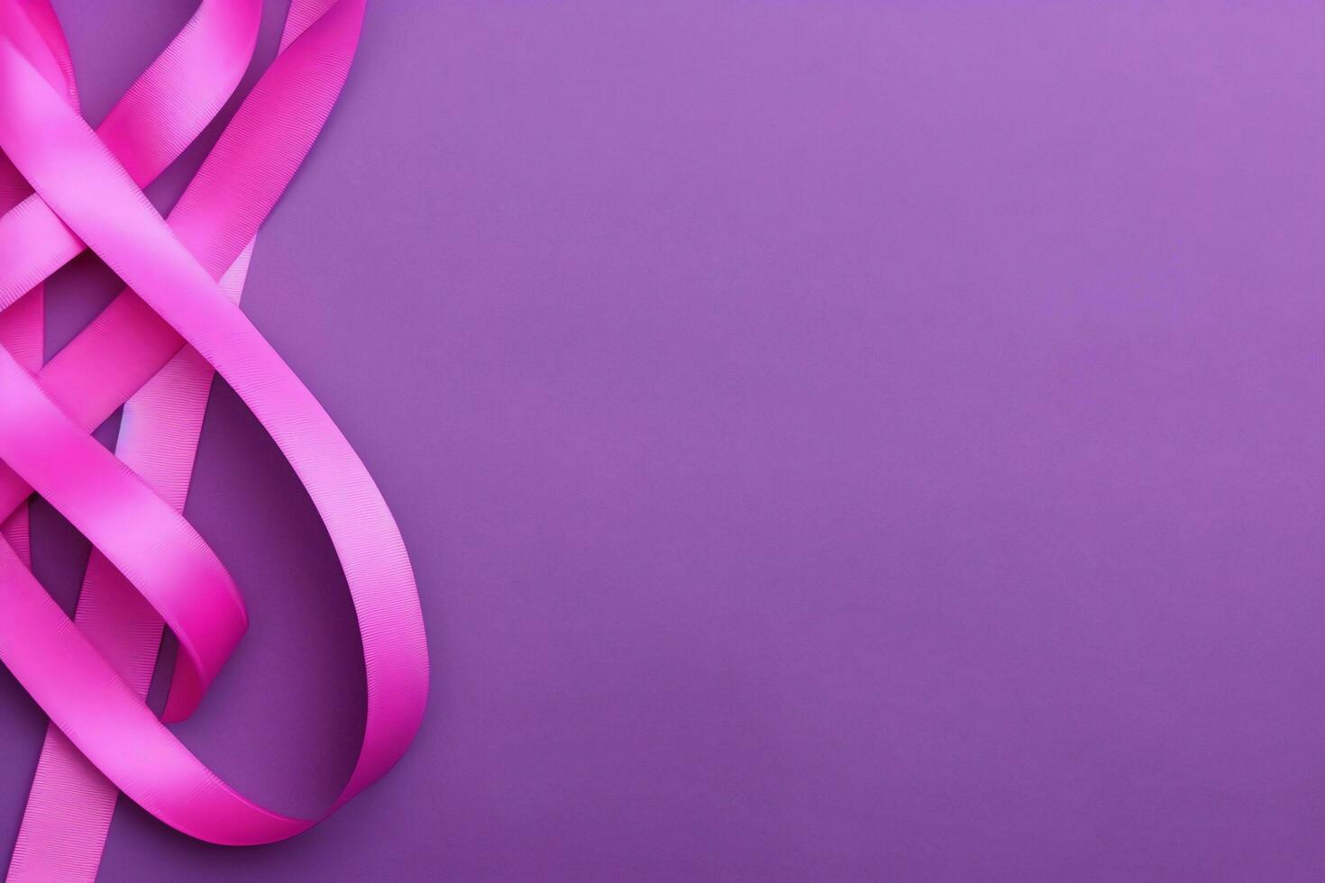 Pink or purple ribbon as breast cancer or epilepsy awareness symbol and copy space. World cancer day concept by AI Generated photo