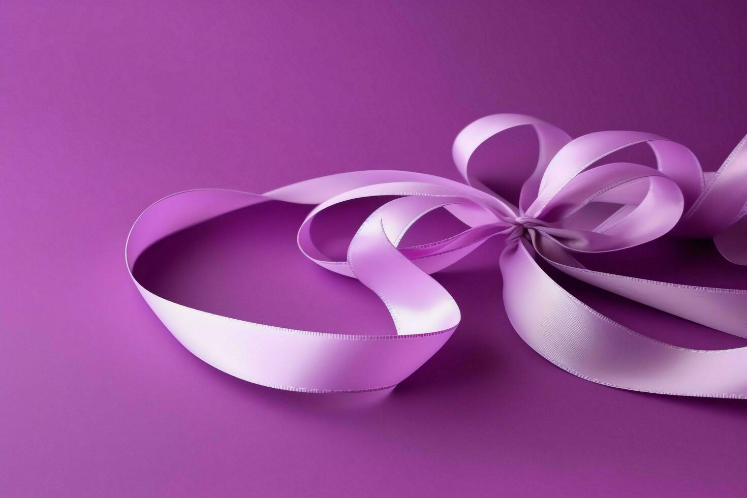 Pink or purple ribbon as breast cancer or epilepsy awareness symbol and copy space. World cancer day concept by AI Generated photo