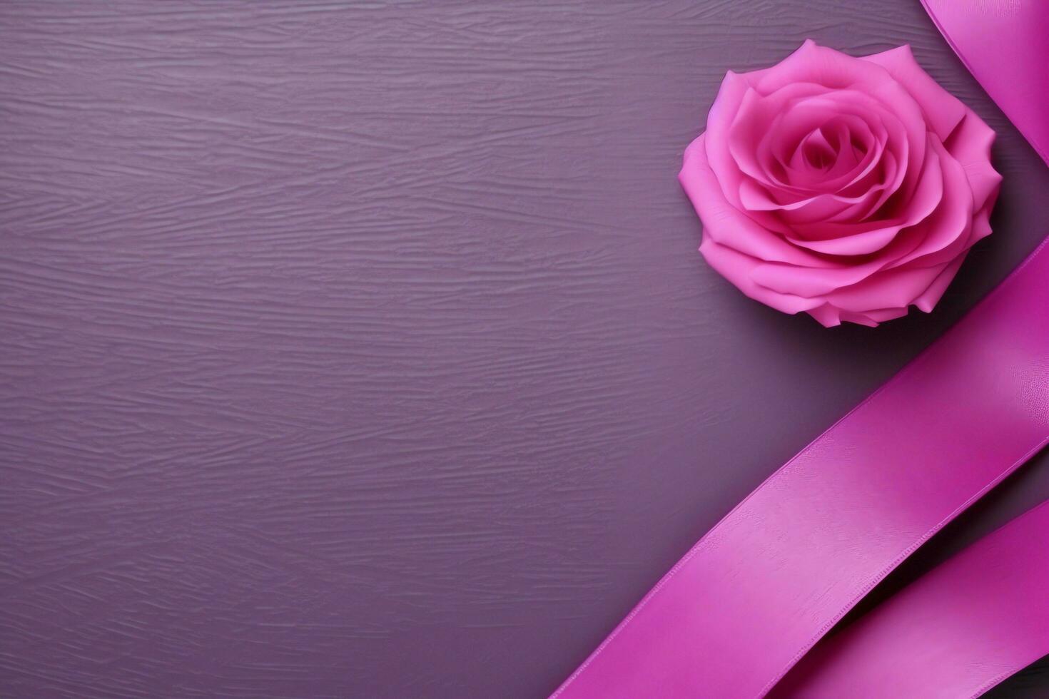 Pink or purple ribbon as breast cancer or epilepsy awareness symbol and copy space. World cancer day concept by AI Generated photo