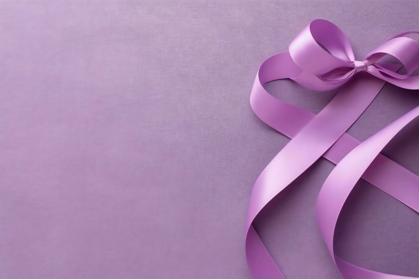 Pink or purple ribbon as breast cancer or epilepsy awareness symbol and copy space. World cancer day concept by AI Generated photo