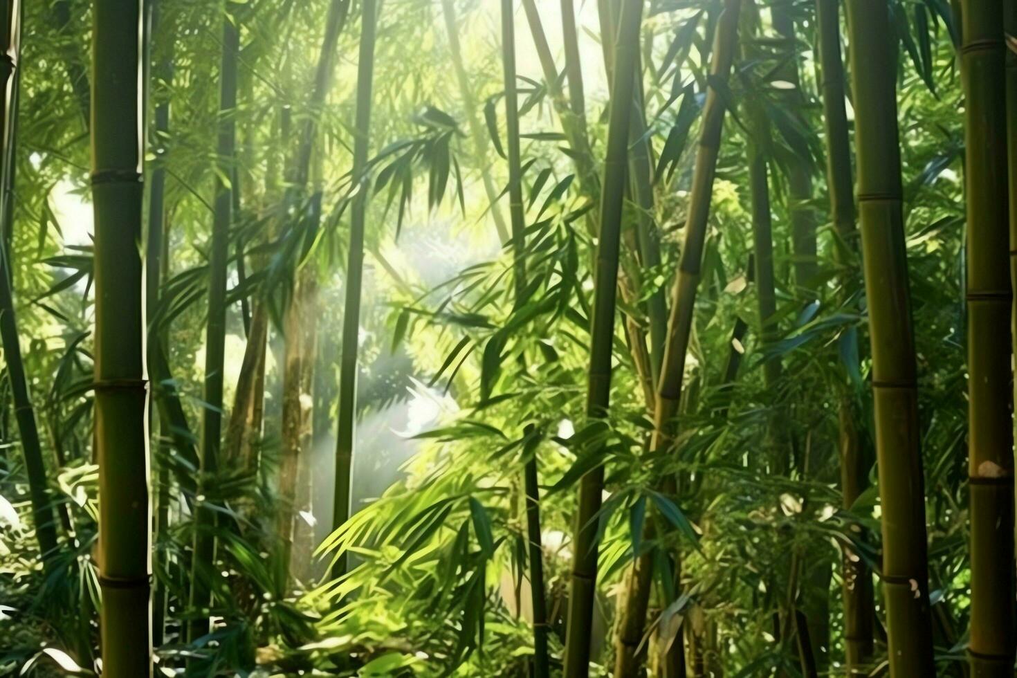 View of botanical green bamboo tropical forest in daylight. Oriental bamboo grove in china japanese concept by AI Generated photo