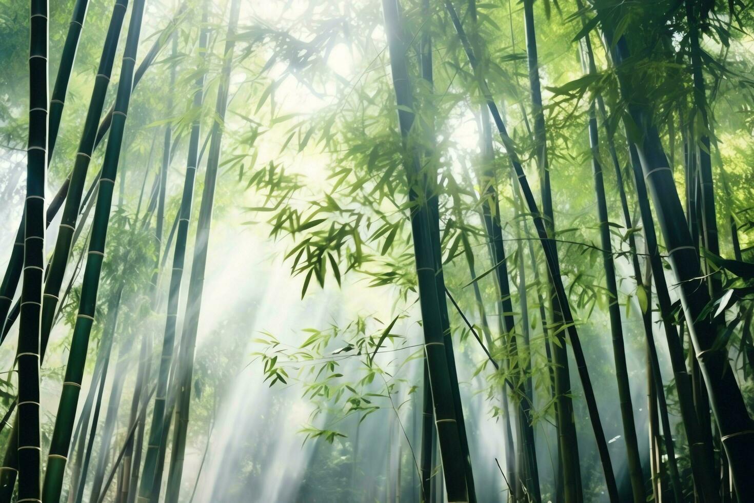 View of botanical green bamboo tropical forest in daylight. Oriental bamboo grove in china japanese concept by AI Generated photo