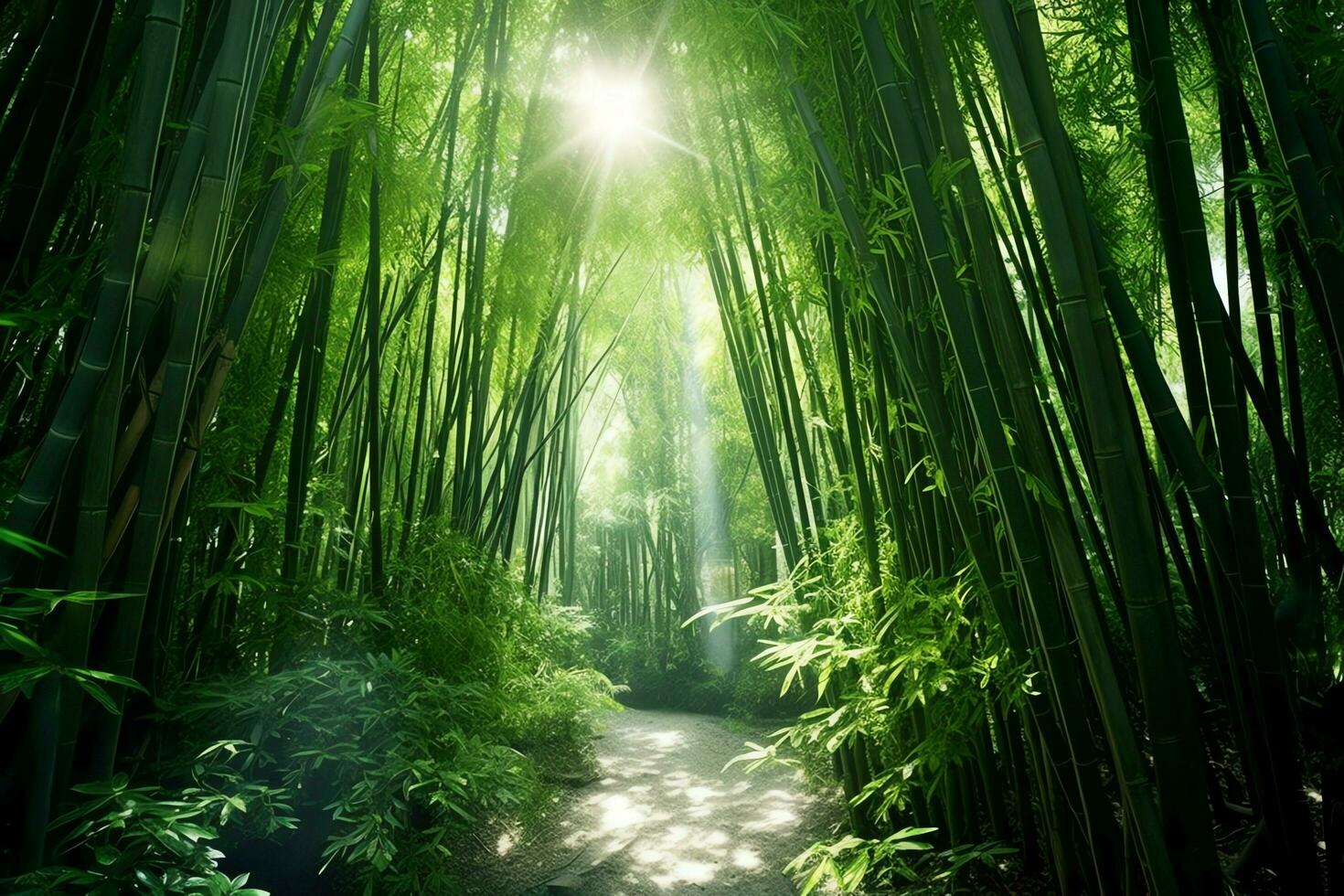 View of botanical green bamboo tropical forest in daylight. Oriental bamboo grove in china japanese concept by AI Generated photo