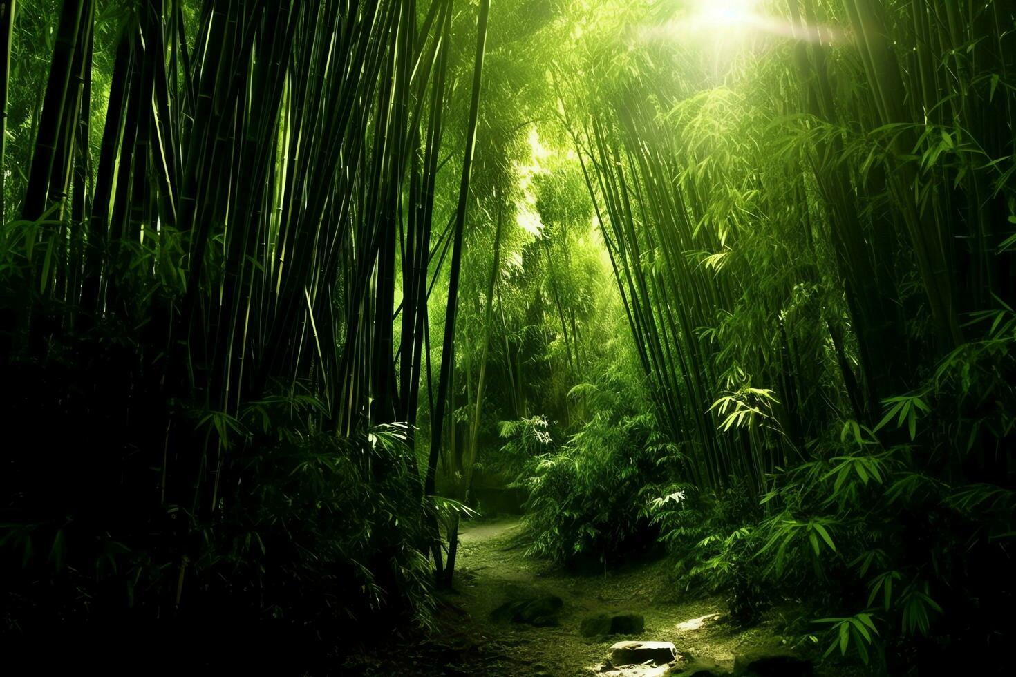 View of botanical green bamboo tropical forest in daylight. Oriental bamboo grove in china japanese concept by AI Generated photo