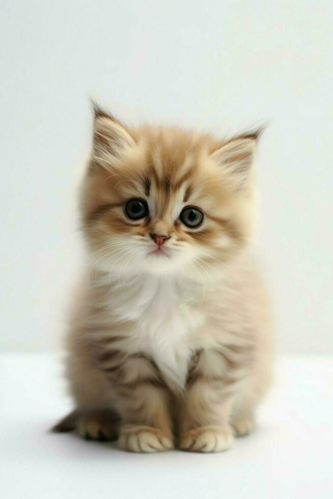 Cute small fluffy kitten with beautiful eyes is sitting or resting. British shorthair. Cat day concept by AI Generated photo