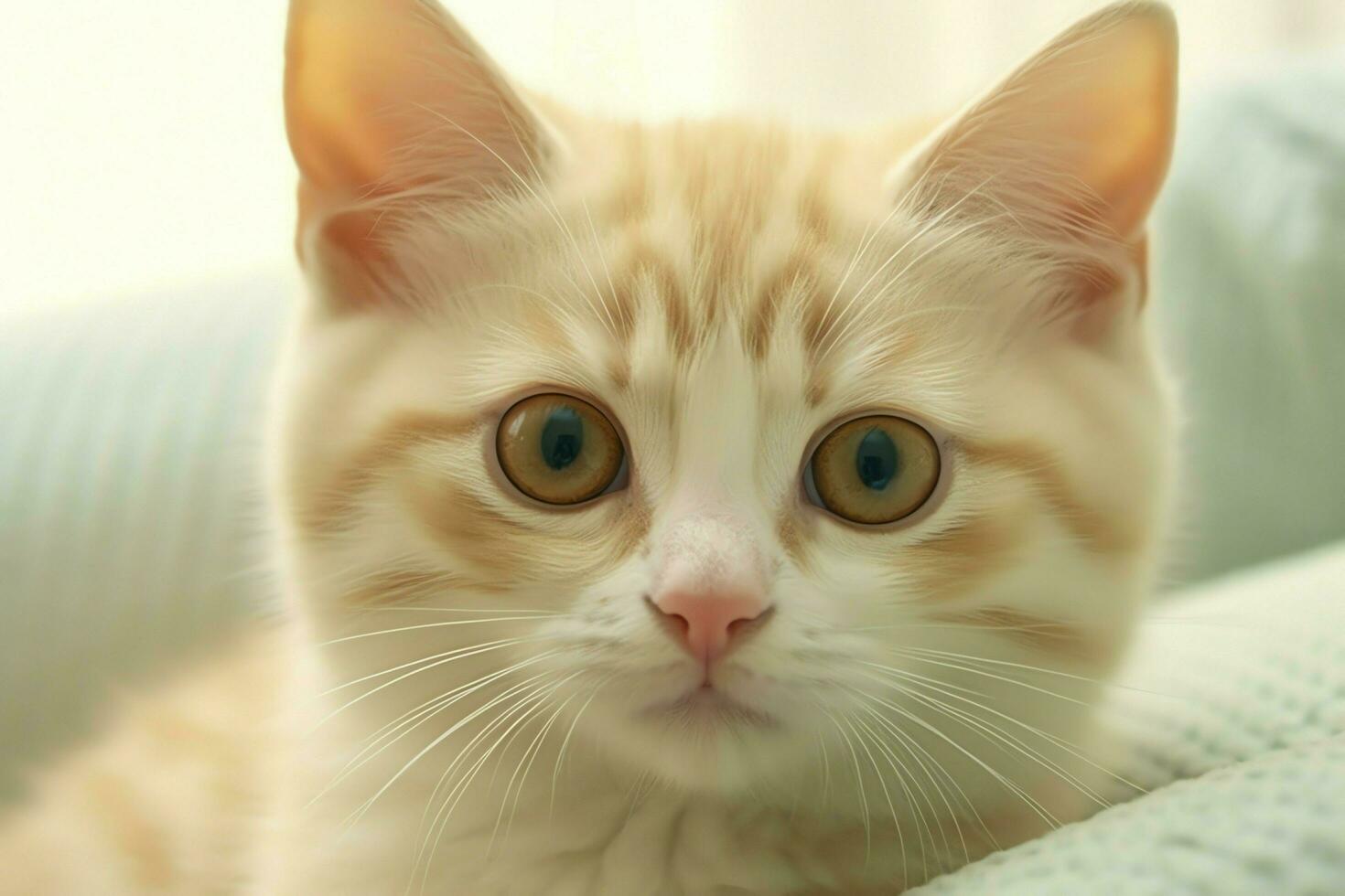 Cute small fluffy kitten with beautiful eyes is sitting or resting. British shorthair. Cat day concept by AI Generated photo