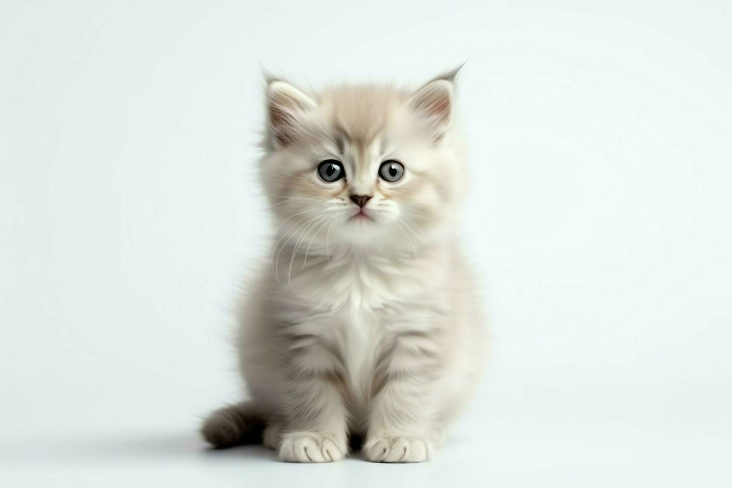 Cute small fluffy kitten with beautiful eyes is sitting or resting. British shorthair. Cat day concept by AI Generated photo