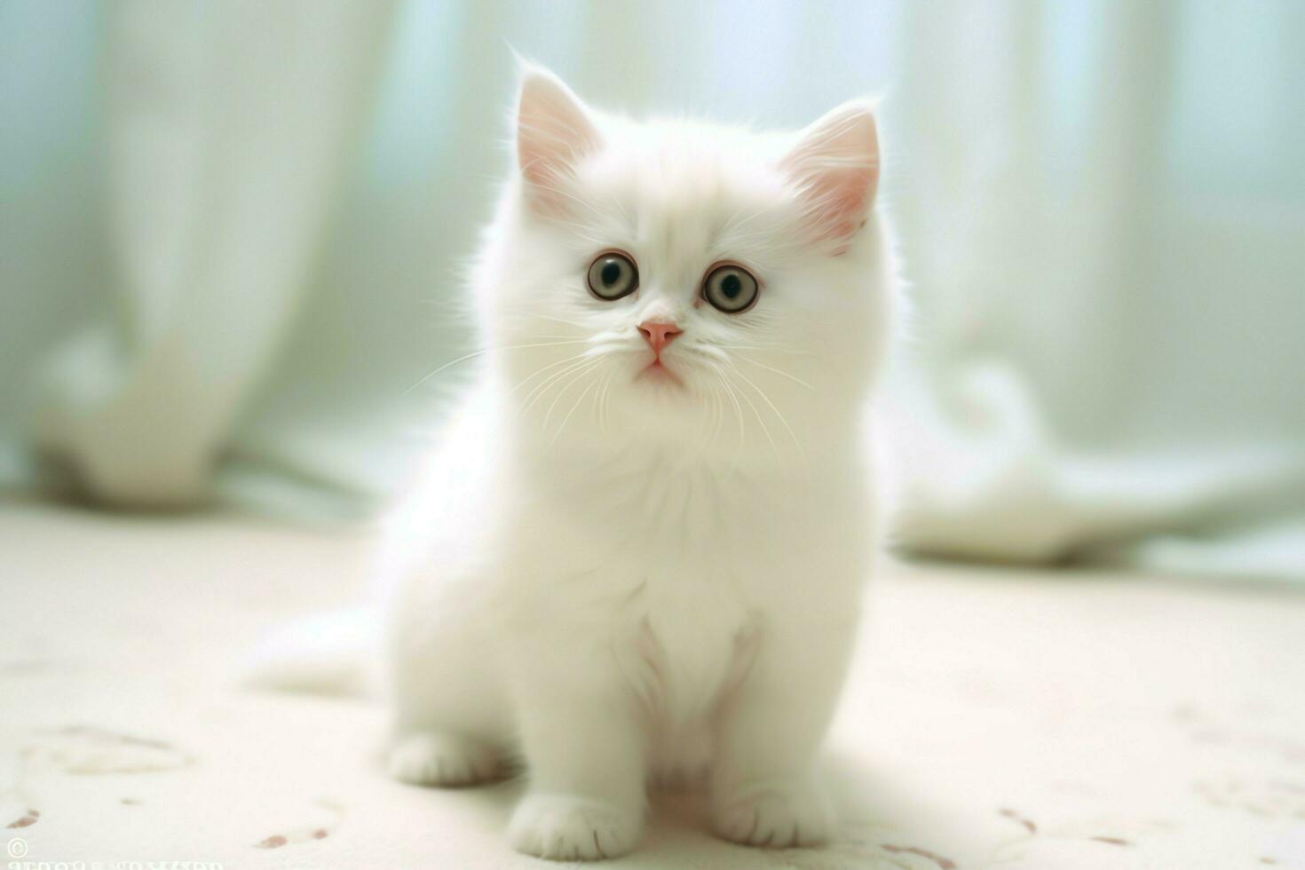 Cute small fluffy kitten with beautiful eyes is sitting or resting. British shorthair. Cat day concept by AI Generated photo