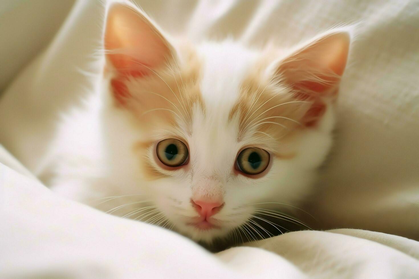 Cute small fluffy kitten with beautiful eyes is sitting or resting. British shorthair. Cat day concept by AI Generated photo