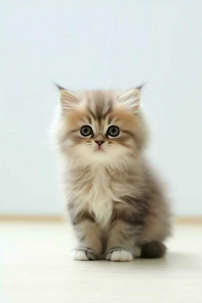 Cute small fluffy kitten with beautiful eyes is sitting or resting. British shorthair. Cat day concept by AI Generated photo