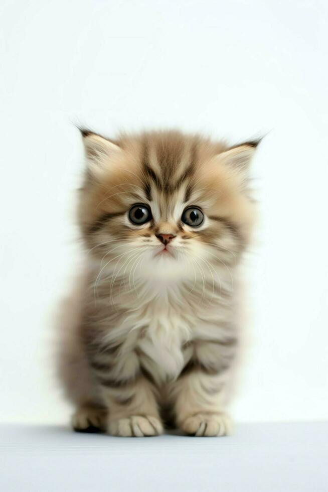 Cute small fluffy kitten with beautiful eyes is sitting or resting. British shorthair. Cat day concept by AI Generated photo