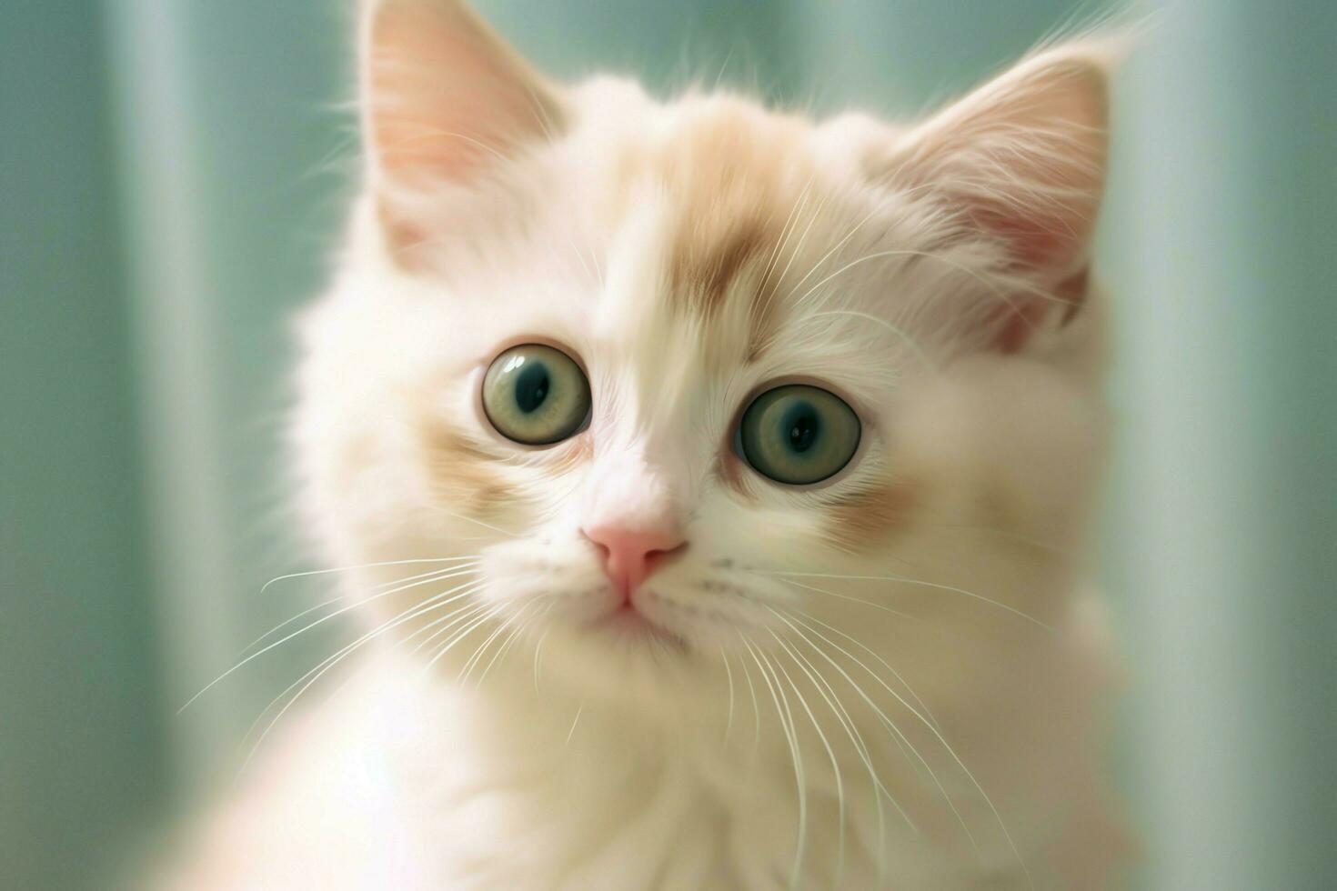 Cute small fluffy kitten with beautiful eyes is sitting or resting. British shorthair. Cat day concept by AI Generated photo