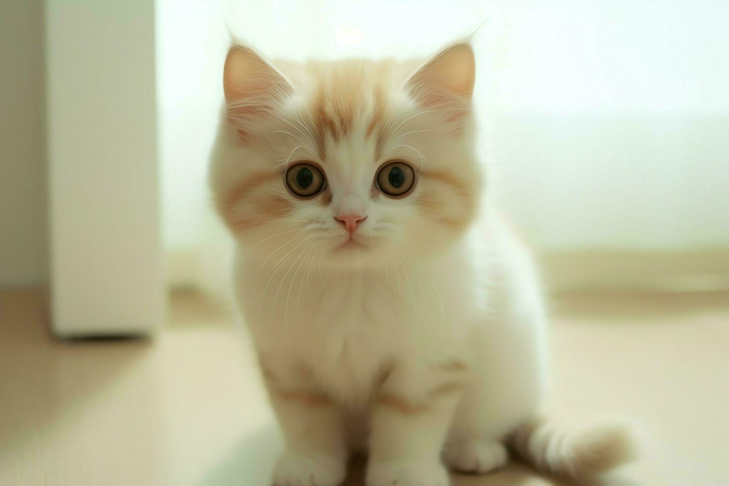 Cute small fluffy kitten with beautiful eyes is sitting or resting. British shorthair. Cat day concept by AI Generated photo