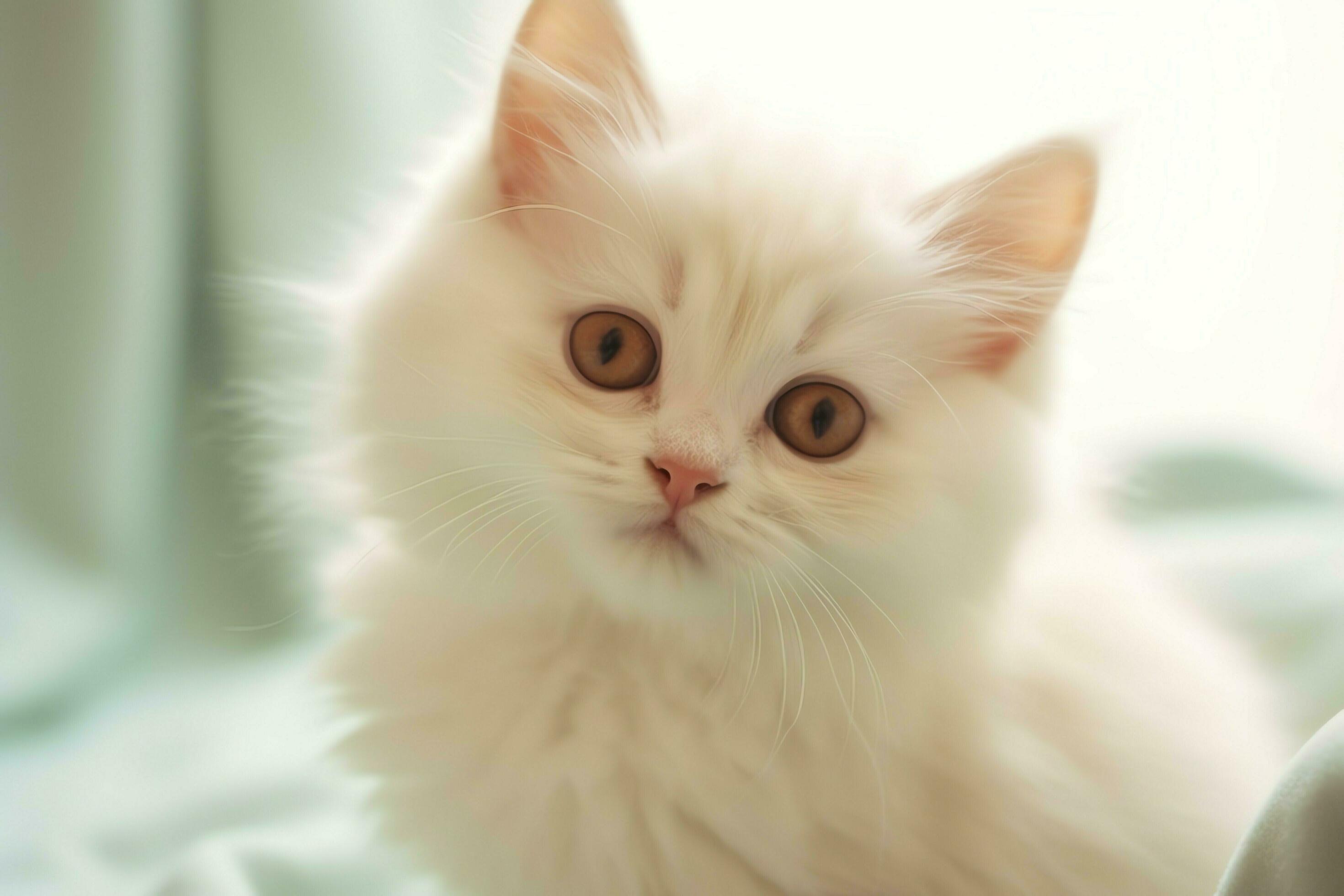 Cute small fluffy kitten with beautiful eyes is sitting or resting