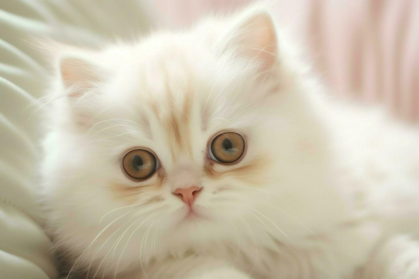 Cute small fluffy kitten with beautiful eyes is sitting or resting. British shorthair. Cat day concept by AI Generated photo