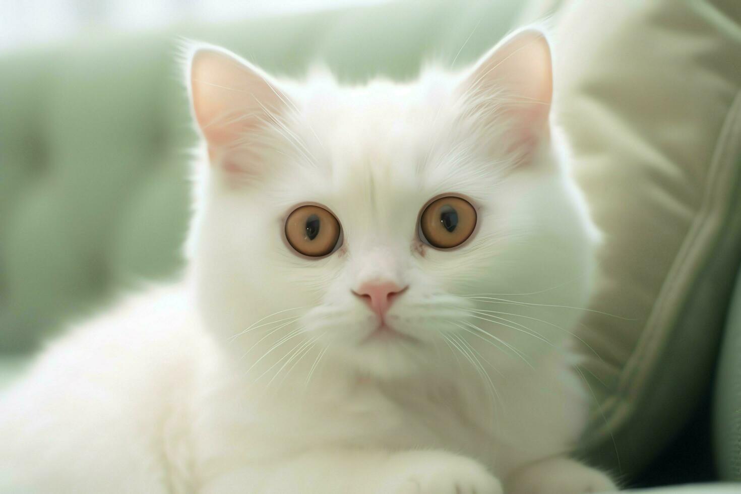 Cute small fluffy kitten with beautiful eyes is sitting or resting. British shorthair. Cat day concept by AI Generated photo
