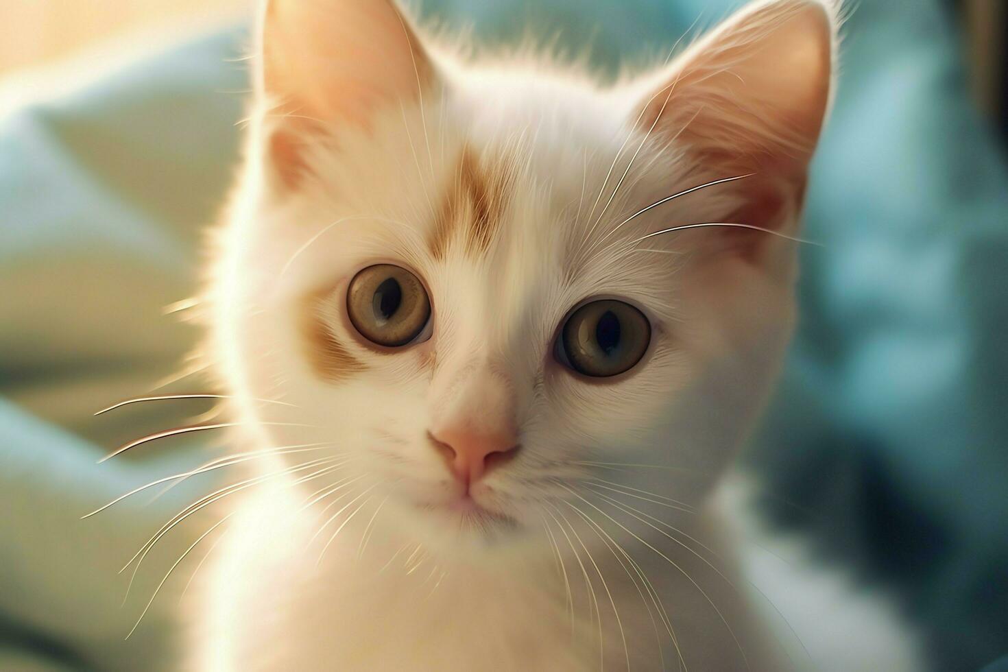 Cute small fluffy kitten with beautiful eyes is sitting or resting. British shorthair. Cat day concept by AI Generated photo
