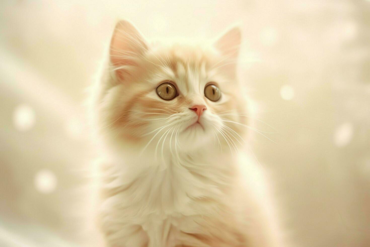 Cute small fluffy kitten with beautiful eyes is sitting or resting. British shorthair. Cat day concept by AI Generated photo