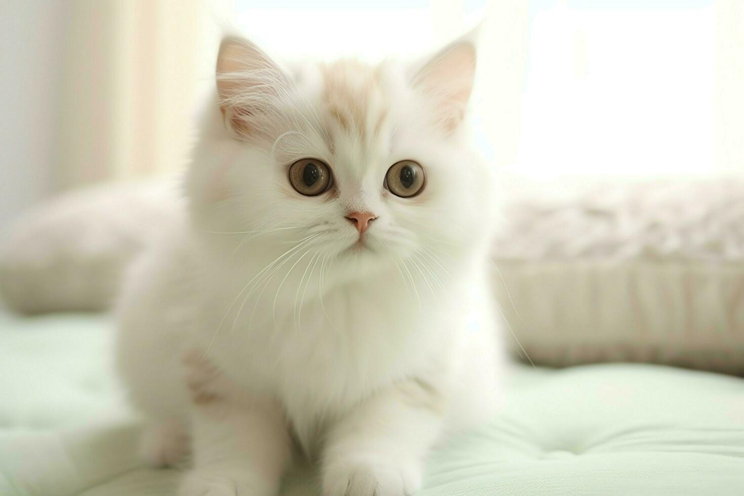 Cute small fluffy kitten with beautiful eyes is sitting or resting. British shorthair. Cat day concept by AI Generated photo