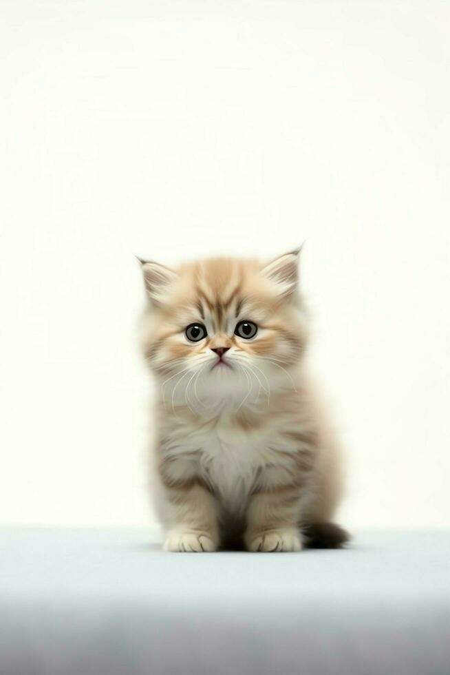 Cute small fluffy kitten with beautiful eyes is sitting or resting. British shorthair. Cat day concept by AI Generated photo